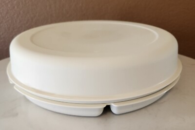 Tupperware 4-pc. Veggie/Fruit Serving Tray Almond #1666, #1665, #1667 Vintage-image
