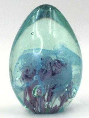 Vines Studio Art Glass Egg Paperweight With MSH Ash Blue/Purple/Greens '93-image