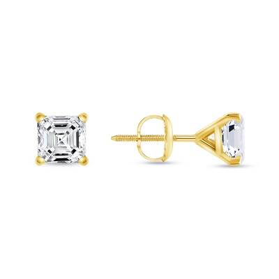 1 Ct Asscher Created Diamond Real 14K Yellow Gold Earrings Studs Martini Screw-image