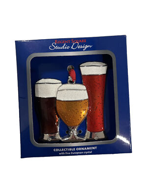 3 Beer glasses Christmas ornament Regent Square Studio Design NEW crystals-image