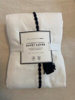 Pottery Barn Chambray Tassel Duvet Cover TwinXL Teen Discontinued Retail $99-image