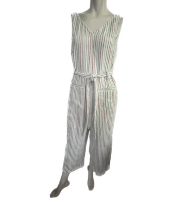 Skinny Dip Jumper Womens Large Jumpsuit Striped Linen Romper with Belt-image