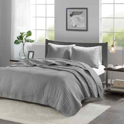 Madison Park Mitchell Grey Coverlet 3-Piece Grey King/California King Quilt Set-image