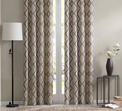 Madison Park Fret Grommet Panel Two Tone Beige Panel 84”-image