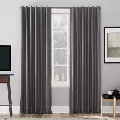 Sun Zero Evelina Faux Silk Thermal Total Blackout 108-Inch Curtain Panel Gray E2-image
