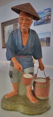 Authentic 13 Inch Japanese Clay Pottery Figure Man Dipping Water-Hakata Urasaki -image