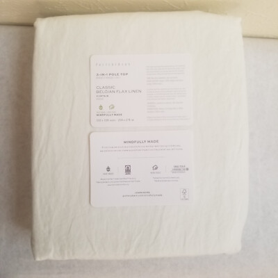 Pottery Barn Belgian Flax Linen Curtain 100x108 Cotton Lining Classic Ivory -image