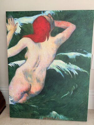 Wall Art Woman Bare Backside Skinny Dipping Red Head Lady Swimming Ocean Waves-image