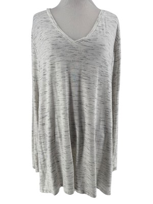 Dip Women's Gray White Long Sleeve V-Neck Blouse Size Large-image