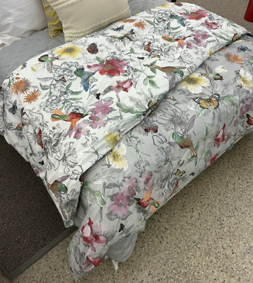 Pottery Barn Hummingbird Reversible Full Queen Duvet Cover Butterfly NEW Pretty-image