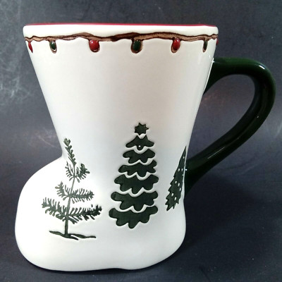 Potter's Studio Boot-shaped Coffee Cocoa Mug w /Christmas Trees Holiday 12 oz-image