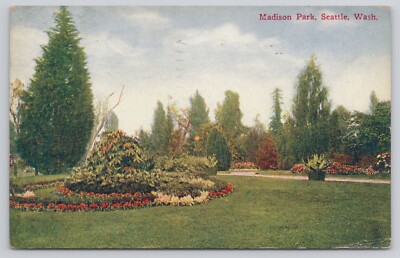 Madison Park Seattle Washington WA Flower Gardens Vintage 1923 Postcard-image
