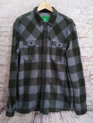 Dip L/S Fleece Button Up Shirt Green/Gray Plaid Large-image