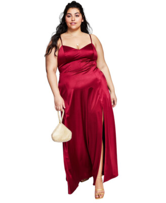 City Studios Women's Trendy Plus Juniors Spaghetti Strap Satin Gown-image