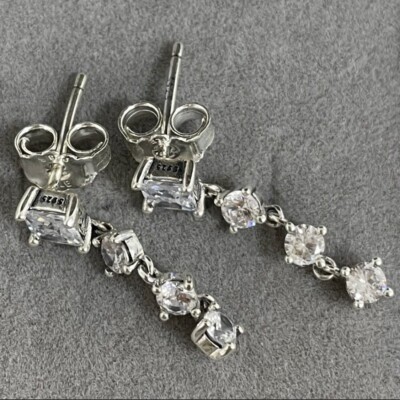 NEW Genuine Pandora Sparkling Round & Square Dangling Stud CZ Earrings 290045C01-image