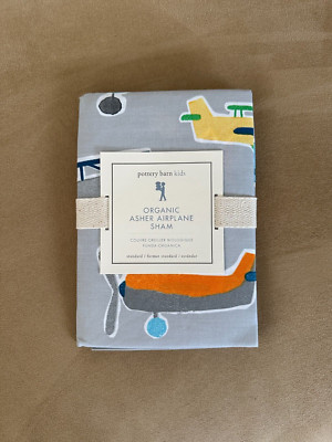 Pottery Barn Asher Organic Standard Sham Kid Gray Airplane-image