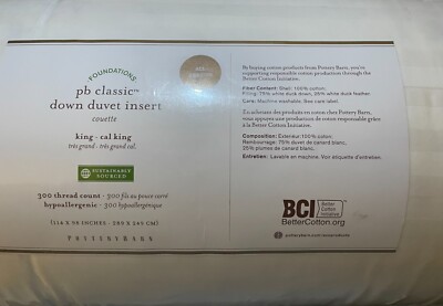 Pottery Barn CLASSIC DOWN Duvet Insert King California King ~All Seasons~ NWT-image