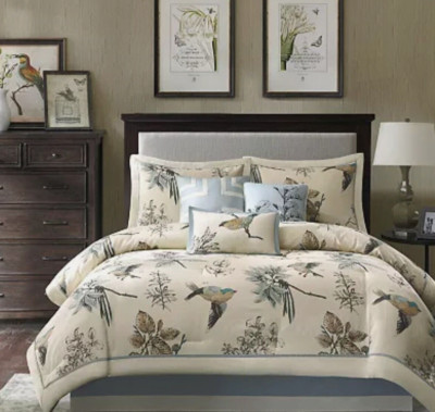 NEW Madison Park PIERCE 7 Piece Comforter Set King Bird Pattern $349-image