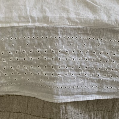 Pottery Barn Linen Blend Eyelet Lace Duvet Cover Full Queen White Cottage Core-image