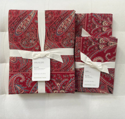 Pottery Barn BLAIR PAISLEY Duvet King & 2 Euro Shams Provence NWT-image