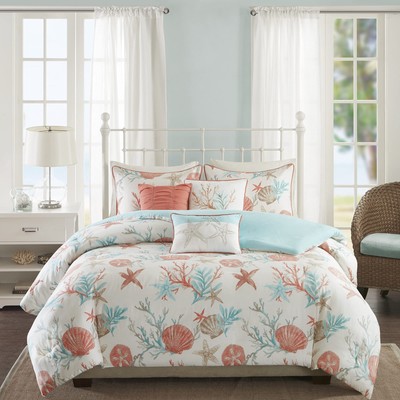 Madison Park Pebble Beach 100% Cotton Duvet Set - Coastal, Starfish, Sealife Des-image
