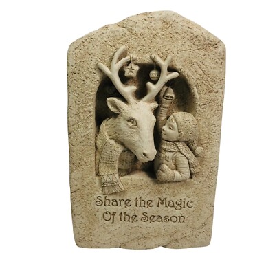 Carruth Studio 2003 Share the Magic Hand Cast Stone Plaque Christmas Reindeer-image