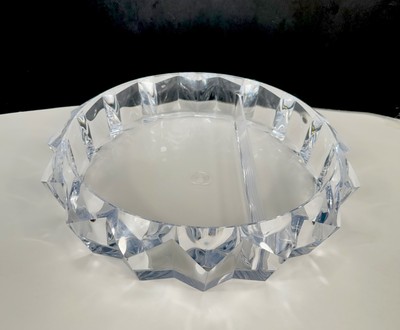 Vintage Grainware Carlisle Clear Lucite Sawtooth Divided Large Chip & Dip 11.5