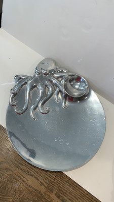 Vintage Mariposa Pewter Octopus 13” Large Chip/Dip Plate Appetizer Serve 15