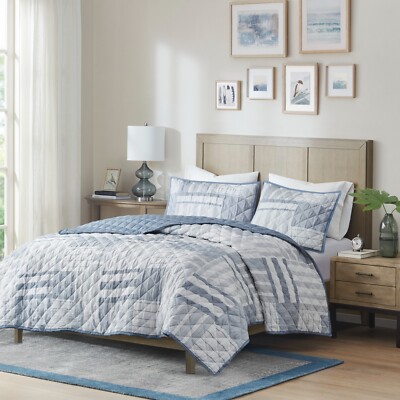 Madison Park Graham 3 Piece Jacquard Patchwork Quilt Set-image