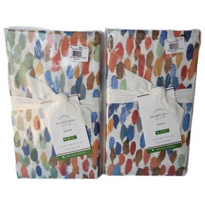 Pottery Barn (2) Annabel Two Standard Shams Watercolor Dot Set Brand New Package-image