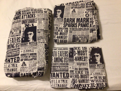 Harry Potter Pottery Barn Teen Full 4pc Sheet Set  Daily Prophet Newspaper Print-image