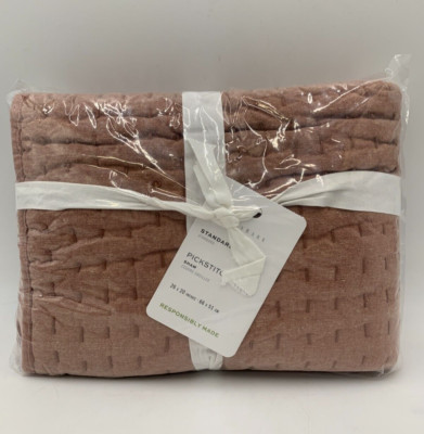 Pottery Barn Pick Stitch Handcrafted Cotton Linen Sham Brick Red Standard #4825V-image