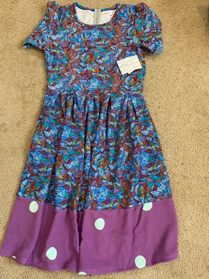 LULAROE Women L Dress Amelia Floral Stain glass Double dipped Polyester Spandex-image