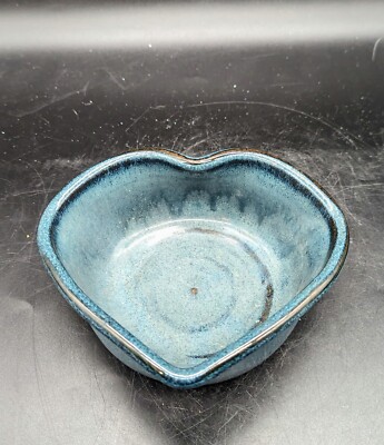 Handmade Studio Art Pottery Heart Shaped Trinket Jewelry Dish 5.25