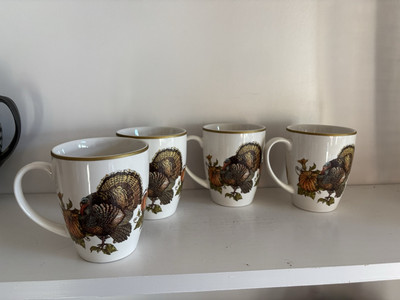 Pottery Barn Heritage Turkey 10oz Coffee Mugs Set Of 4-image