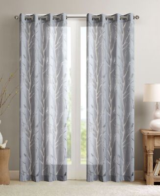 Madison Park Averil 50″ x 63″ Sheer Burnout Bird Grommet Curtain Panel, Gray-image