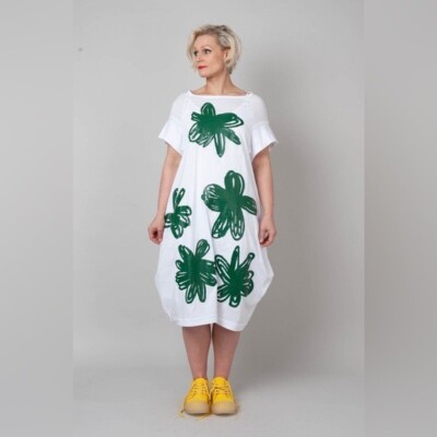 RUNDHOLZ DIP Laglenlook Green Print Handpainted Dress Size Small-image