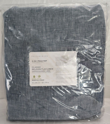 Pottery Barn 3in1 PoleTop Classic Belgian Flax Linen 1-Curtain Blackout Lin 108
