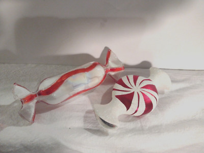 2 Hand Blown Studio Art Glass  Ornaments each 6 inches long Red White glitter-image