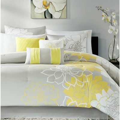 Madison Park Lola 7 Pieces California King Comforter Set Yellow Gray NEW-image