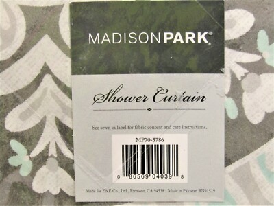 Madison Park Fabric Shower Curtain, Metal Grey Print.  New, 72 X 72.  -image