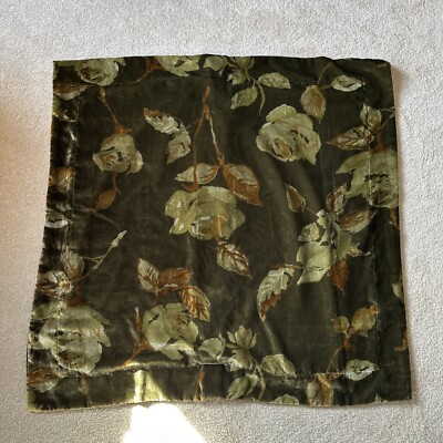 Pottery Barn Green Velvet Floral Rose Queen Duvet Cover And Shams RARE-image