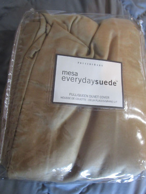 Pottery Barn Mesa everyday suede  Duvet Cover full queen buff New refolded-image