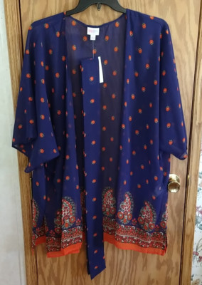 Lularoe Daphne Overlay SZ L  Pretty Navy Dipped Style Boho Print sash belt New-image