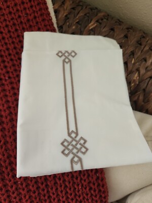 NEW pottery barn Emilia embroidered STANDARD sham white Simply Taupe-image