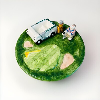 Vintage 18th Hole Golfer Golf Cart Chip & Dip Bowl World Bazaar Ceramic Platter-image