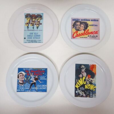 Pottery Barn Hollywood Cocktail Plates Movie Reel Tin Box Classic Golden Age Vtg-image