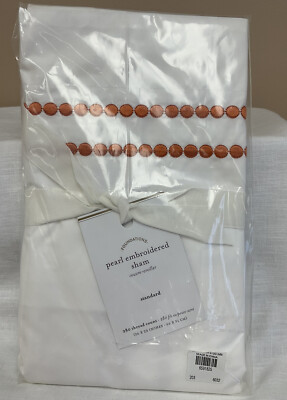 Pottery Barn Pearl Embroidered STANDARD Cotton Shams CLEMENTINE Orange NWT-image