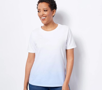 Denim & Co. Dip Dye Perfect Jersey Round Neck Knit Top (Blue Haze, XS) A488238-image