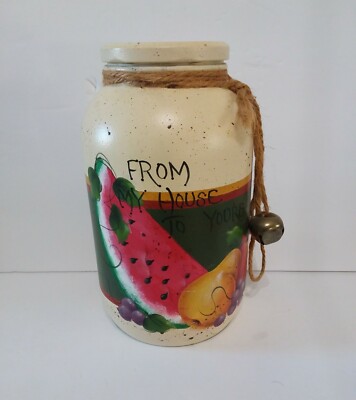 Hand Painted Glass Fruit Jar w/ Fresh Fruit Dip Recipe Watermelon Grapes  Apple-image